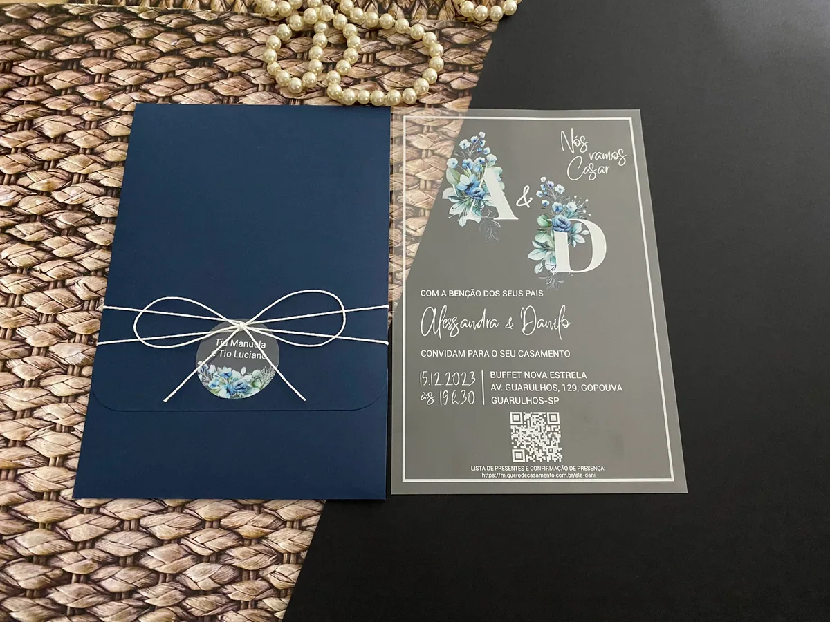 Convite Brasão Floral Azul