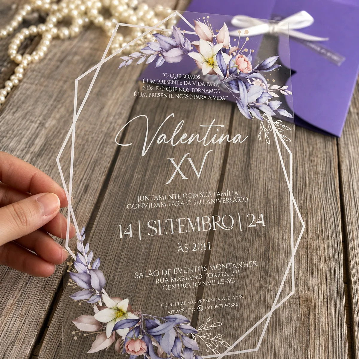 Convite Luva Floral Lilás